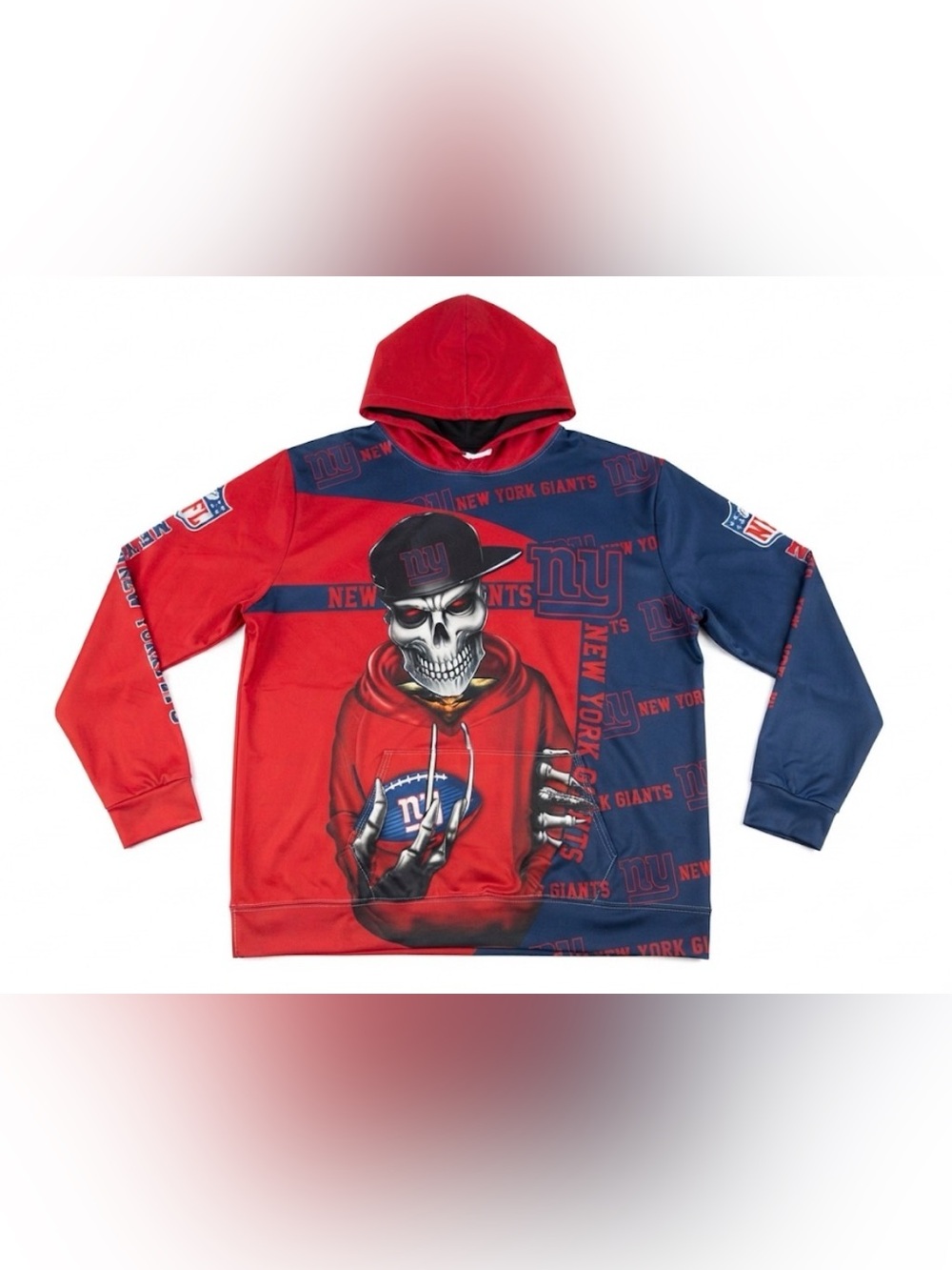 New York Giants NFL Skull Hoodie Pullover Sweatshirt Size 4XL All-Over Print